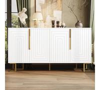 JYYQ Credenza con 4 Spazi di Stoccaggio con Porte,Armadio da Pranzo,Design Geometrico Unico,Gambe da Tavolo in Metallo Dorato,Stile Unico,Ideale Per Vivere,Ristorante,Corridoio (Bianco)