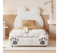 JYYQ Letto A Forma Di Orso.Il Letto Singolo è Realizzato In Velluto Adatto Alla Pelle,Testiera Ha La Forma Di Un Piccolo Orso,Bianca,90 X 200cm.