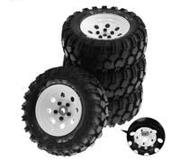 JYYTERD Pneumatici RC per Traxxas 1/10 RC Crawler Car 4 Pezzi 93mm Metallo 1.9 Pollici Beadlock Wheel Rim Set di Pneumatici Gomma 8 Fori 12mm Adattatore Ricambio(White)