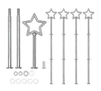JYYWTSI 4 Set Aste per Alzata 3 Piani, Argento con Stella | 4 set di aste argentate in lega di zinco per alzate a 3 piani, con manico a stella per piatti con foro centrale compatibile
