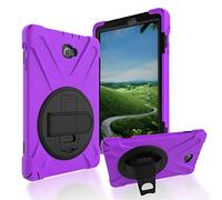 JZ 360 Degrees Kickstand Custodia Cover Compatible with Galaxy Tab A 10.1 2016 (No S Pen Version) SM-T580/T585/T587 Stand Custodia with Wrist Strap And Shoulder Strap - Purple