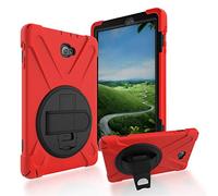 JZ 360 Degrees Kickstand Custodia Cover Compatible with Galaxy Tab A 10.1 2016 (No S Pen Version) SM-T580/T585/T587 Stand Custodia with Wrist Strap And Shoulder Strap - Red