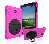 JZ 360 Degrees Kickstand Custodia Cover Compatible with Galaxy Tab A 10.1 2016 (No S Pen Version) SM-T580/T585/T587 Stand Custodia with Wrist Strap And Shoulder Strap - Hot Pink