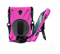 JZ 360 Degrees Kickstand Custodia Cover Compatible with Galaxy Tab A 10.5 2019 (SM-T590,T595,T597) Stand Custodia with Wrist Strap And Shoulder Strap - Hot Pink