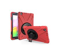 JZ 360 Degrees Kickstand Custodia Cover Compatible with Galaxy Tab A 8.0 2019 (SM-T290,T295) Stand Custodia with Wrist Strap And Shoulder Strap - Red