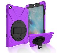 JZ 360 Degrees Kickstand Custodia Cover Compatible with iPad Air 2 Stand Custodia with Wrist Strap And Shoulder Strap - Purple