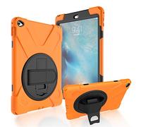 JZ 360 Degrees Kickstand Custodia Cover Compatible with iPad Air 2 Stand Custodia with Wrist Strap And Shoulder Strap - Orange