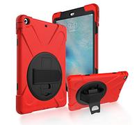 JZ 360 Degrees Kickstand Custodia Cover Compatible with iPad Air Stand Custodia with Wrist Strap And Shoulder Strap - Red