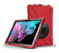 JZ 360 Degrees Kickstand Custodia Cover Compatible with Microsoft Surface PRO 7/6/5/4 Stand Custodia with Wrist Strap,Shoulder Strap And Pencil Holder - Red