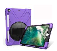 JZ 360 Degrees Kickstand Custodia Cover Compatible with New iPad 9.7 inch (2017/2018) Stand Custodia with Wrist Strap,Shoulder Strap And Pencil Holder - Purple