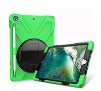 JZ 360 Degrees Kickstand Custodia Cover Compatible with New iPad 9.7 inch (2017/2018) Stand Custodia with Wrist Strap,Shoulder Strap And Pencil Holder - Green