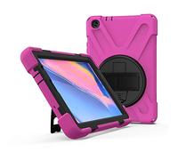 JZ 360 Degrees Kickstand Custodia Cover Compatible with Samsung Galaxy Tab A 8.0 with S Pen Custodia (2019) SM-P200/P205 Stand Custodia with Wrist Strap And Shoulder Strap - Hot Pink