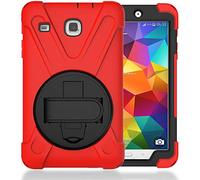 JZ 360 Degrees Kickstand Custodia Cover Compatible with Samsung Galaxy Tab E 8.0 2016 (SM-T377,T375) Stand Custodia with Wrist Strap And Shoulder Strap - Red