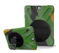 JZ 360 Degrees Kickstand Custodia Cover Compatible with Samsung Galaxy Tab S2 9.7 (SM-T810,T813,T815) Stand Custodia with Wrist Strap And Shoulder Strap - Camouflage