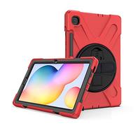 JZ 360 Degrees Kickstand Custodia Cover Compatible with Samsung Galaxy Tab S6 Lite 10.4 2020 (SM-P610/P615) Stand Custodia with Wrist Strap,Shoulder Strap And Pencil Holder - Red
