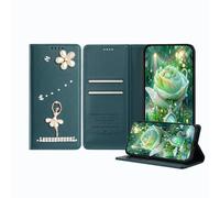 JZ Ballet Rhinestone Wallet Caso per Honor Magic5 Lite / X9a / X40 5G, Ballerina di lusso Glitter Design con fiore di perla | Cuoio PU copertura di chiusura magnetica con slot per carte - Green