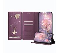 JZ Ballet Rhinestone Wallet Caso per Honor Magic8 5G, Ballerina di lusso Glitter Design con fiore di perla | Cuoio PU copertura di chiusura magnetica con slot per carte - Purple
