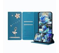 JZ Ballet Rhinestone Wallet Caso per Poco X4 GT/RedMi Note 12T Pro / K50i / 11T Pro Plus, Luxury Glitter Ballerina Design with Pearl Flower | PU Leather Cover with Card Slots - Blue