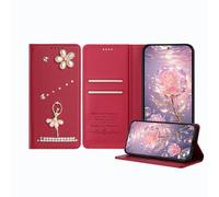 JZ Ballet Rhinestone Wallet Caso per Sony Xperia 5 V, Ballerina di lusso Glitter Design con fiore di perla | Cuoio PU copertura di chiusura magnetica con slot per carte - Red