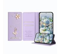 JZ Ballet Rhinestone Wallet Caso per Xiaomi Poco X3 GT, Ballerina di lusso Glitter Design con fiore di perla | Cuoio PU copertura di chiusura magnetica - Violet