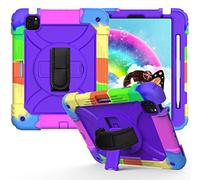 JZ Bicolor Rotating Bracket Custodia Compatible with iPad Air 4 2020 Stand Custodia with Wrist Strap,Shoulder Strap And Pencil Holder - Colour + Purple