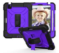 JZ Bicolor Rotating Bracket Custodia Compatible with iPad Air 4 2020 Stand Custodia with Wrist Strap,Shoulder Strap And Pencil Holder - Black + Purple