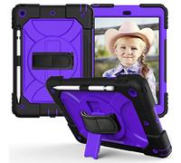 JZ Bicolor Rotating Bracket Custodia Compatible with New iPad 10.2 inch (2019/2020) Stand Custodia with Wrist Strap,Shoulder Strap And Pencil Holder - Black + Purple