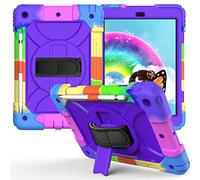 JZ Bicolor Rotating Bracket Custodia Compatible with New iPad 10.2 inch (2019/2020) Stand Custodia with Wrist Strap,Shoulder Strap And Pencil Holder - Colour + Purple