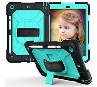 JZ Bicolor Rotating Bracket Custodia Compatible with New iPad 10.2 inch (2019/2020) Stand Custodia with Wrist Strap,Shoulder Strap And Pencil Holder - Black + Baby Green