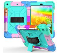 JZ Bicolor Rotating Bracket Custodia Compatible with New iPad 10.2 inch (2019/2020) Stand Custodia with Wrist Strap,Shoulder Strap And Pencil Holder - Colour + Baby Green