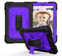 JZ Bicolor Rotating Bracket Custodia Compatible with Samsung Galaxy Tab A 10.1 2019 (SM-T510/T515) Stand Custodia with Wrist Strap And Shoulder Strap - Black + Purple