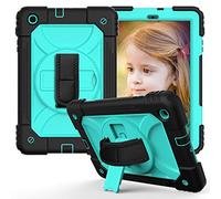 JZ Bicolor Rotating Bracket Custodia Compatible with Samsung Galaxy Tab A 10.1 2019 (SM-T510/T515) Stand Custodia with Wrist Strap And Shoulder Strap - Black + Baby Green