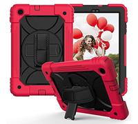 JZ Bicolor Rotating Bracket Custodia Compatible with Samsung Galaxy Tab A 10.1 2019 (SM-T510/T515) Stand Custodia with Wrist Strap And Shoulder Strap - Red + Black