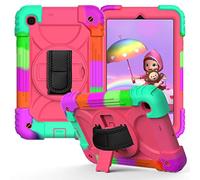 JZ Bicolor Rotating Bracket Custodia Compatible with Samsung Galaxy Tab A 8.4 2020 (SM-T307) Stand Custodia with Wrist Strap And Shoulder Strap - Colour + Hot Pink