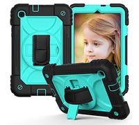 JZ Bicolor Rotating Bracket Custodia Compatible with Samsung Galaxy Tab A 8.4 2020 (SM-T307) Stand Custodia with Wrist Strap And Shoulder Strap - Black + Baby Green