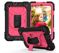 JZ Bicolor Rotating Bracket Custodia Compatible with Samsung Galaxy Tab A 8.4 2020 (SM-T307) Stand Custodia with Wrist Strap And Shoulder Strap - Black + Hot Pink