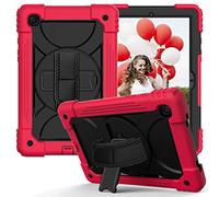 JZ Bicolor Rotating Bracket Custodia Compatible with Samsung Galaxy Tab A7 10.4 2020 (SM-T500/T505/T507) Stand Custodia with Wrist Strap And Shoulder Strap - Red + Black