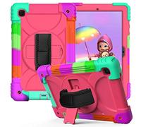 JZ Bicolor Rotating Bracket Custodia Compatible with Samsung Galaxy Tab A7 10.4 2020 (SM-T500/T505/T507) Stand Custodia with Wrist Strap And Shoulder Strap - Colour + Hot Pink