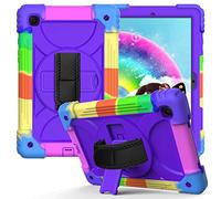 JZ Bicolor Rotating Bracket Custodia Compatible with Samsung Galaxy Tab A7 10.4 2020 (SM-T500/T505/T507) Stand Custodia with Wrist Strap And Shoulder Strap - Colour + Purple