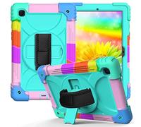 JZ Bicolor Rotating Bracket Custodia Compatible with Samsung Galaxy Tab A7 10.4 2020 (SM-T500/T505/T507) Stand Custodia with Wrist Strap And Shoulder Strap - Colour + Baby Green