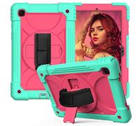 JZ Bicolor Rotating Bracket Custodia Compatible with Samsung Galaxy Tab A7 10.4 2020 (SM-T500/T505/T507) Stand Custodia with Wrist Strap And Shoulder Strap - Baby Green + Hot Pink