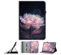 JZ Crystal Pattern Painted PU Leather Wallet Caso per Amazon Fire HD 8 & 8 Plus (14th/12th/10th Gen) Protective Cover with Stand - Purple Peony Flower