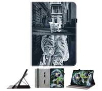 JZ Crystal Pattern Painted PU Leather Wallet Caso per iPad mini 1/2/3/4/5 Protective Cover with Stand - Tiger&Cat Reflection