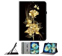 JZ Crystal Pattern Painted PU Leather Wallet Caso per Lenovo Tab One 8.7 inch 2025 Protective Cover with Stand - Golden Butterfly Rose