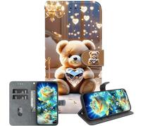 JZ Crystal Texture Caso per Honor Magic5 Lite / X9a / X40 5G, Copertina del portafoglio in pelle PU verniciata fatta a mano con slot per carte e stand - Care Bears