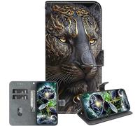 JZ Crystal Texture Caso per Xiaomi Poco M6 Pro 5G / RedMi 12 4G / Note 12R, Copertina del portafoglio in pelle PU verniciata fatta a mano con slot per carte e stand - Black Lion