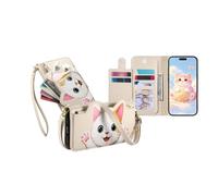 JZ Custodia a portafoglio con cavalletto per Samsung Galaxy A70, graziosa borsa a tracolla per cellulare, in pelle, con porta carte, tasca con cerniera, cinturino regolabile - cachi