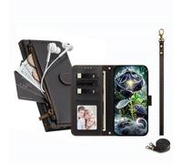 JZ Custodia a portafoglio con cerniera per Motorola Signature 5G, colore | Custodia a portafoglio in pelle a tracolla | tasca con cerniera | scomparti per carte di credito | cinturino da polso |