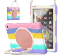 JZ Custodia Per Amazon Fire HD 10 & 10 Plus (11th Gen,2021), antiurto resistente Heavy Duty con supporto rotante 360°,impugnatura e tracolla - Colourful Pink