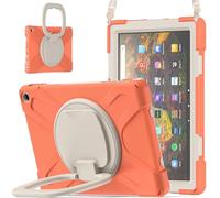 JZ Custodia Per Amazon Fire HD 10 & 10 Plus (11th Gen,2021), antiurto resistente Heavy Duty con supporto rotante 360°,impugnatura e tracolla - Coral Orange